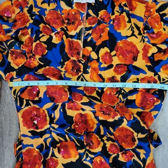 Never Fully Dressed Navy & Orange Floral Wrap Dress Size 8 Dressy Multi-Tie - Picture 10 of 10